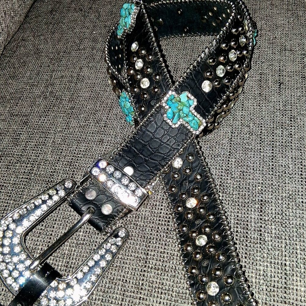 Turquoise Rhinestone Western Belt